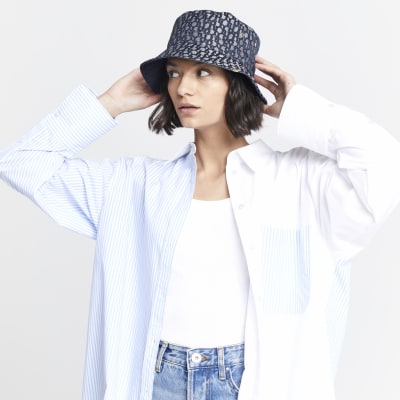 Blue 'RI' monogram jacquard bucket hat