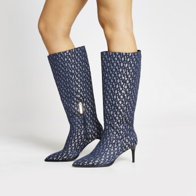 blue knee high boots