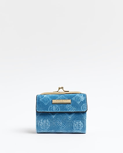 Blue RI monogram velvet purse