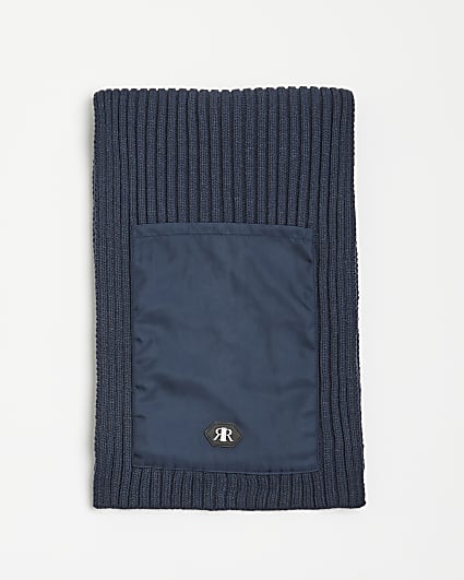Blue RI nylon patch ribbed knitted scarf