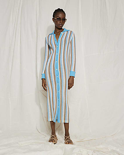 Blue RI One stripe midi shirt dress