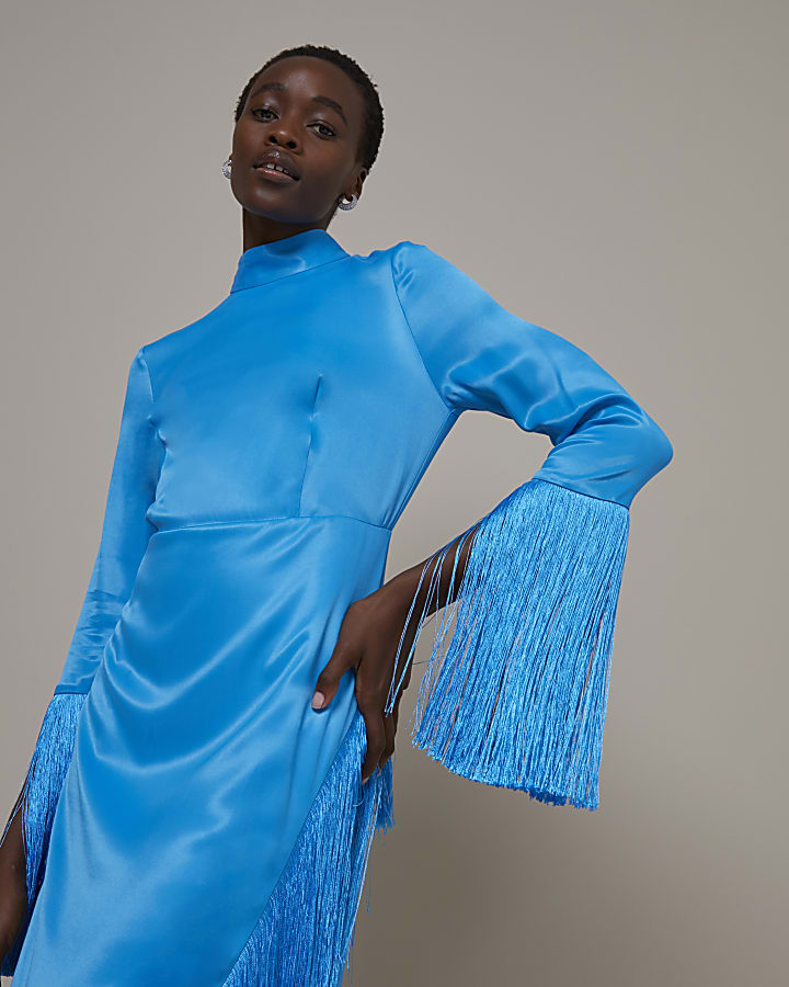 Blue RI Studio Fringe Detail Midi Dress