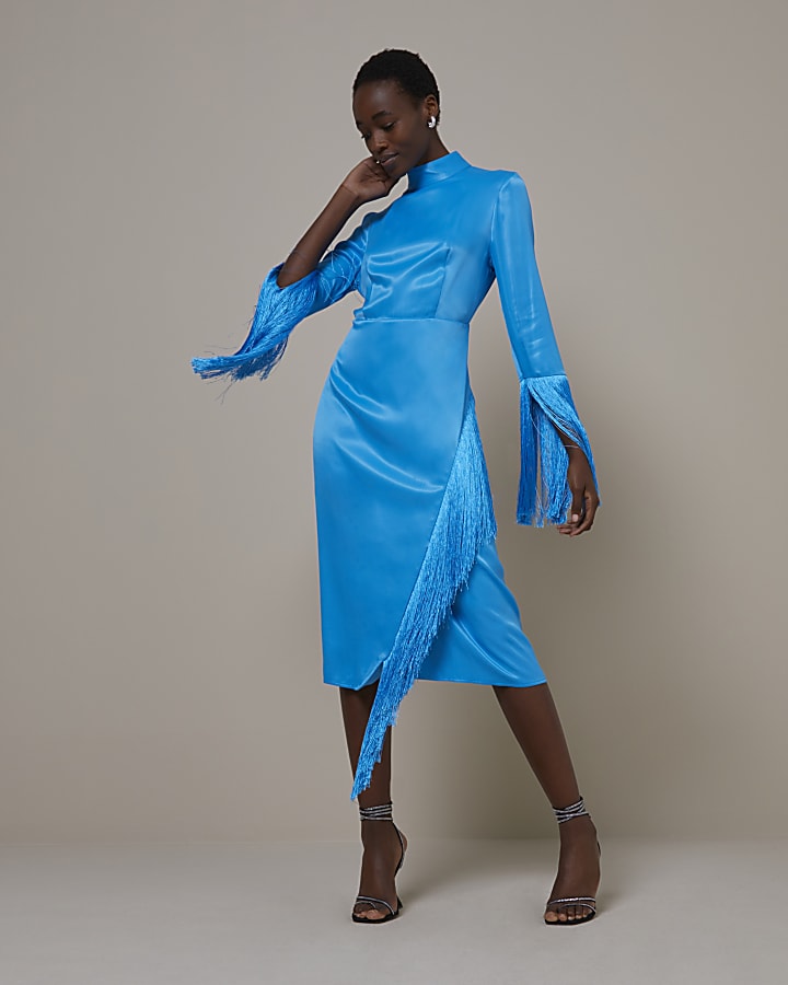 Blue RI Studio Fringe Detail Midi Dress