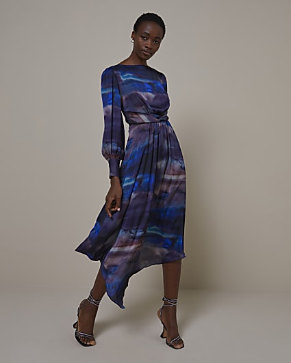 Blue RI Studio Tie Dye Twist Front Midi Dress