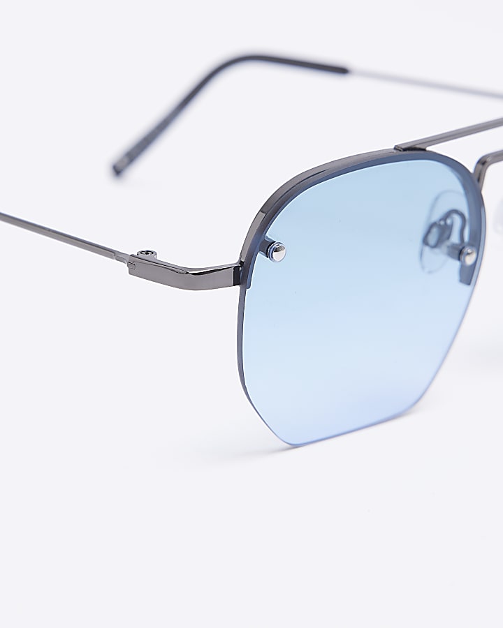 Blue rimless aviator sunglasses
