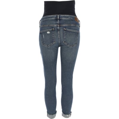 Blue ripped Amelie overbump maternity jeans
