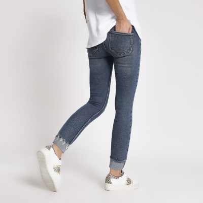 Blue ripped Amelie overbump maternity jeans