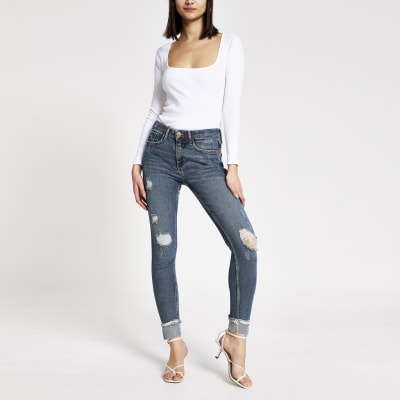 Blue ripped Amelie super skinny jeans