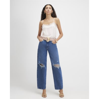 Ripped Barrel Leg Jeans