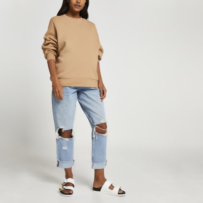 blue ripped boyfriend jeans