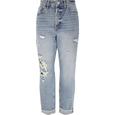 Blue ripped Carrie high rise Mom jeans