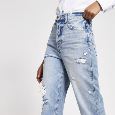 Blue ripped Carrie high rise Mom jeans