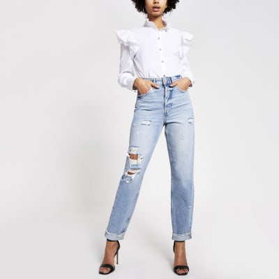 Blue ripped Carrie high rise Mom jeans