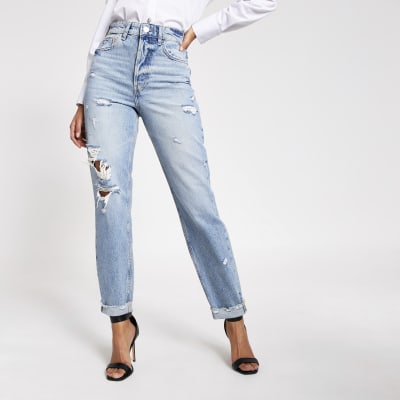 Blue ripped Carrie high rise Mom jeans 