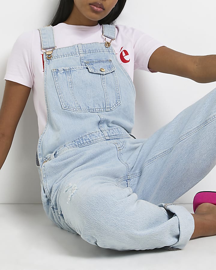 Blue ripped denim dungarees