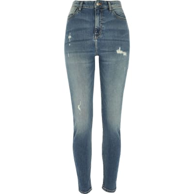 high rise skinny ripped jeans