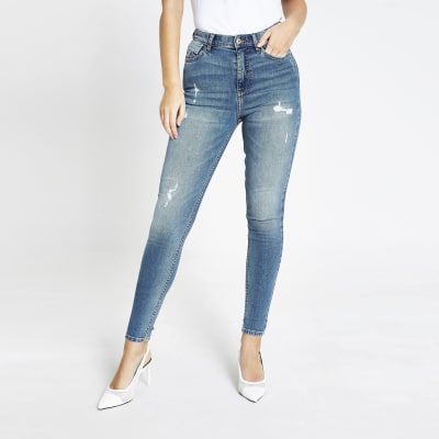high rise black ripped skinny jeans