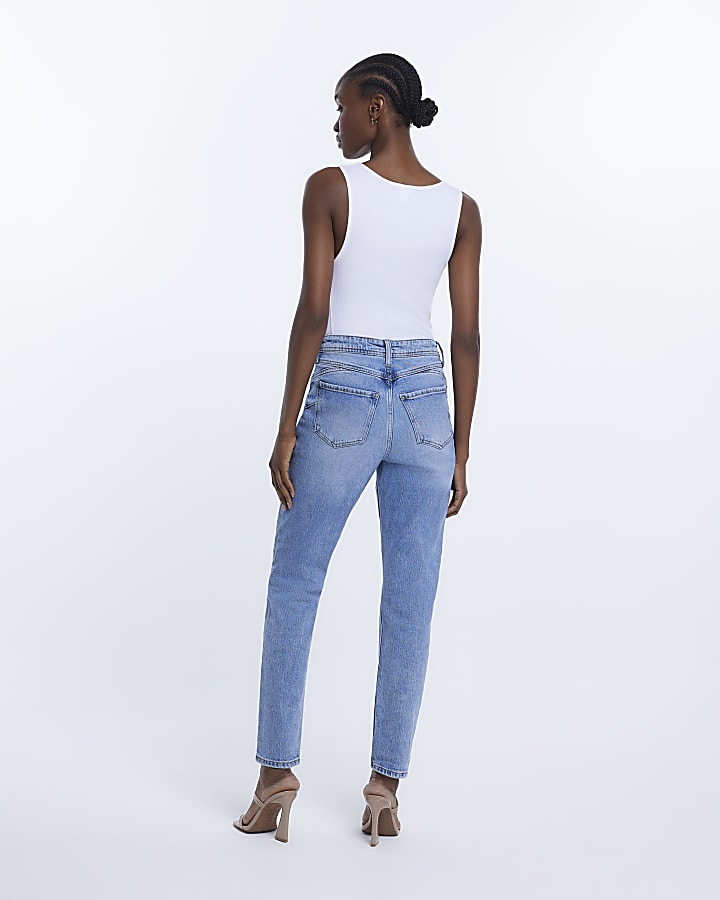 Blue ripped high waist mom jeans