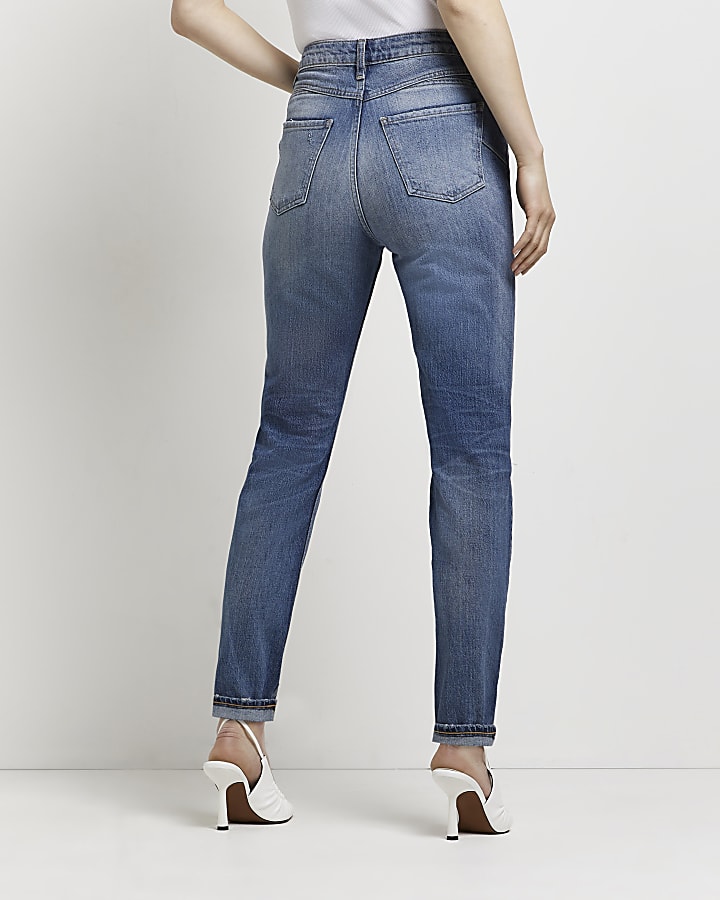 Blue ripped high waisted bum sculpt mom jeans