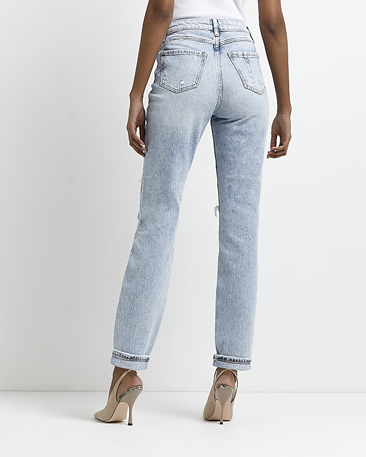 Blue ripped high waisted bum sculpt mom jeans
