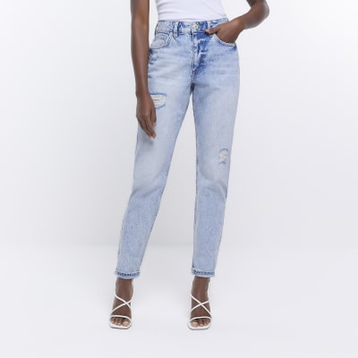 Blue ripped best sale mom jeans womens