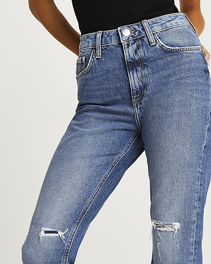 Blue ripped high waisted mom jeans
