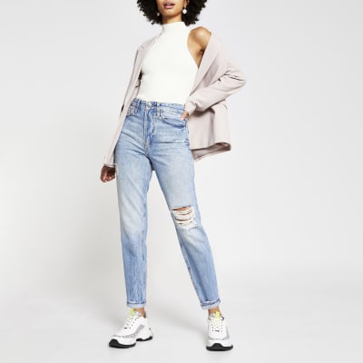 blue ripped mom jeans topshop