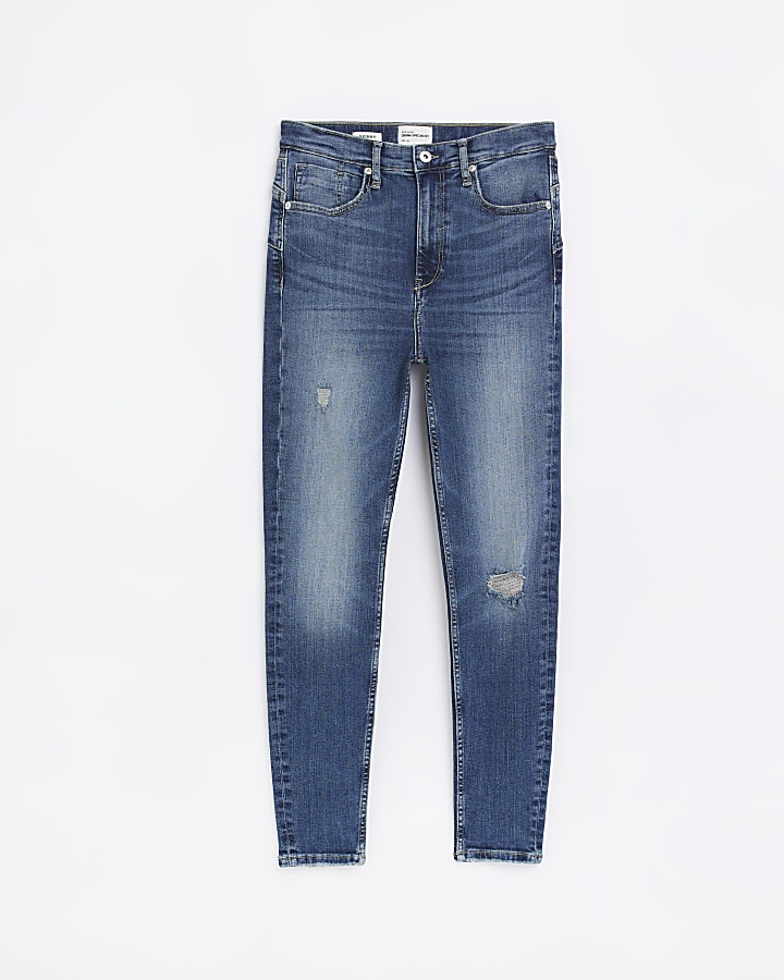 Blue ripped high waisted sculpt skinny jeans