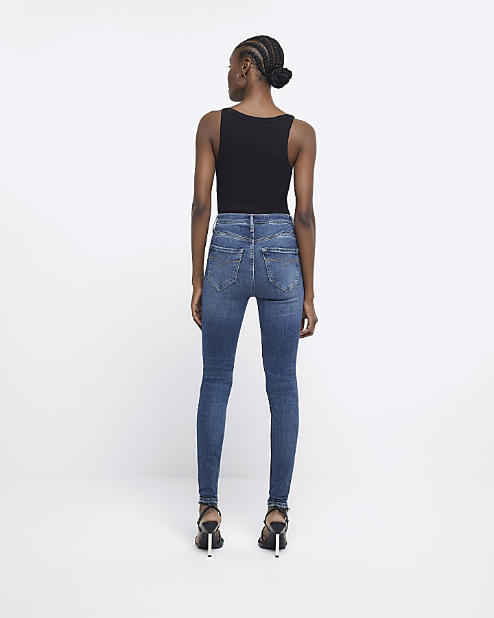 Blue ripped high waisted sculpt skinny jeans