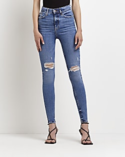 Blue ripped high waisted skinny jeans