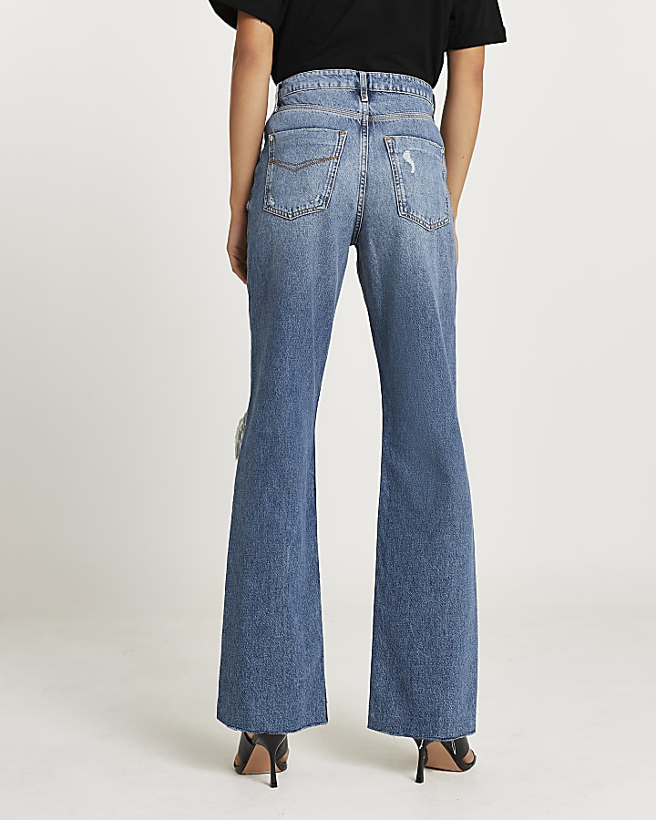 Blue ripped high waisted wide leg jeans