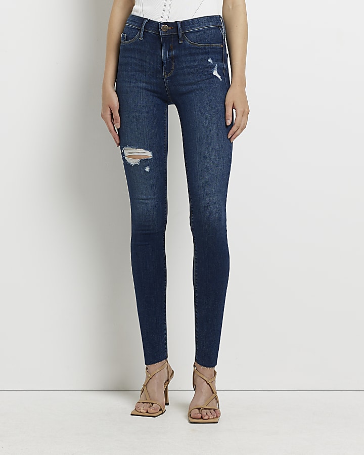 Blue ripped Molly mid rise skinny jeans