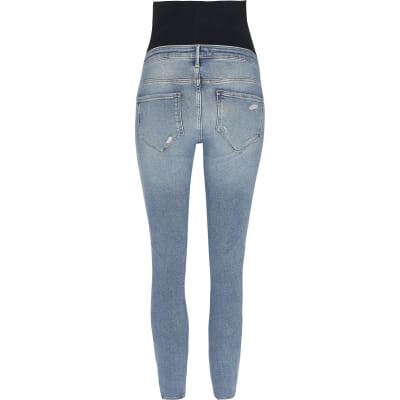 Blue ripped Molly overbump maternity jeggings