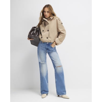 Blue Ripped Relaxed Straight Jeans