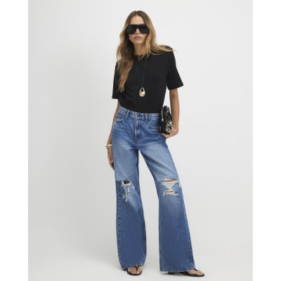 Ripped Relaxed Straight Leg Jeans