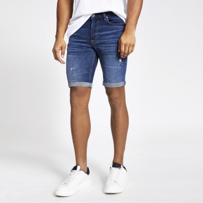 Blue Ripped Skinny Fit Denim Shorts River Island