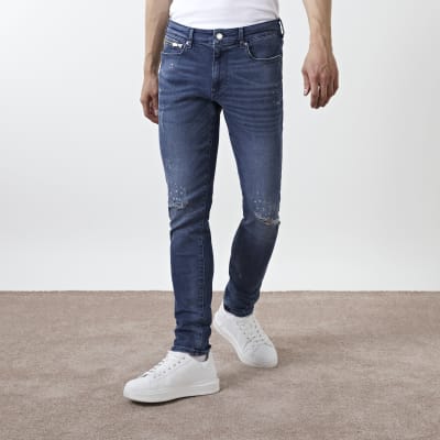 blue ripped skinny jeans mens