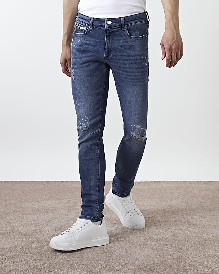 Blue ripped skinny fit jeans