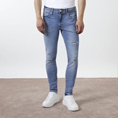 Blue Ripped Skinny Fit Jeans River Island