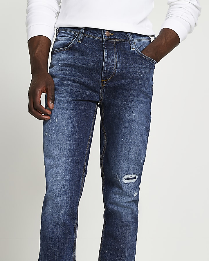 Blue ripped slim fit jeans
