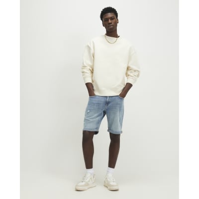 Blue Ripped Slim Fit Stretch Denim Shorts