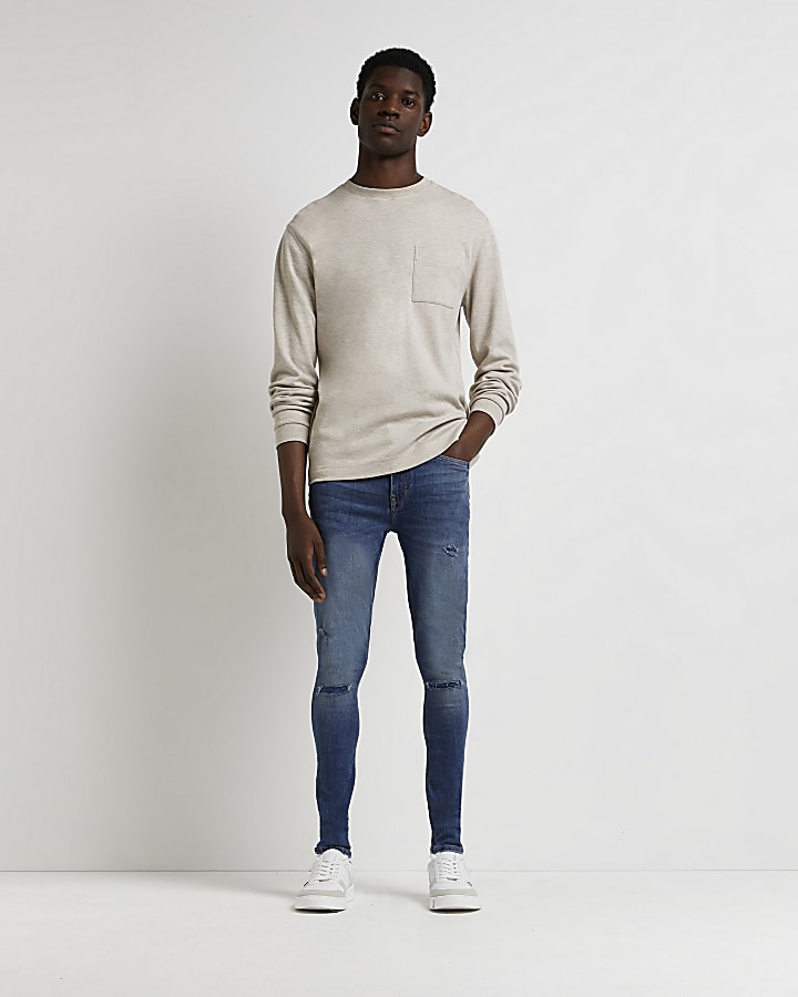 Blue ripped spray on super skinny fit jeans