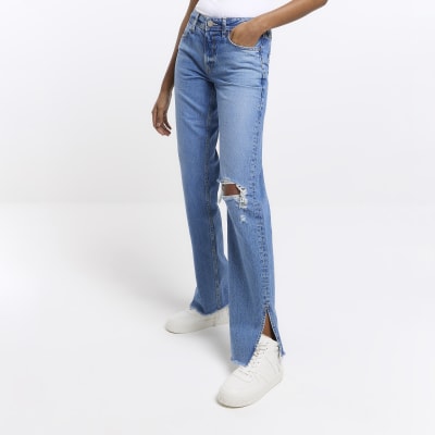Blue ripped straight leg jeans River Island