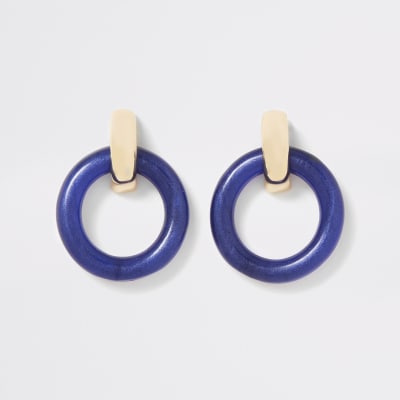 Blue round doorknocker earrings