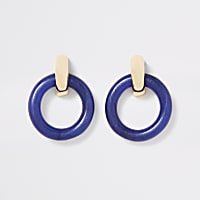 Blue round doorknocker earrings
