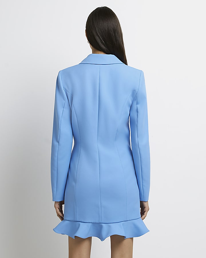 Blue ruffled mini blazer dress