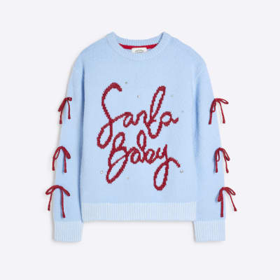 Blue Santa Baby Christmas Jumper River Island