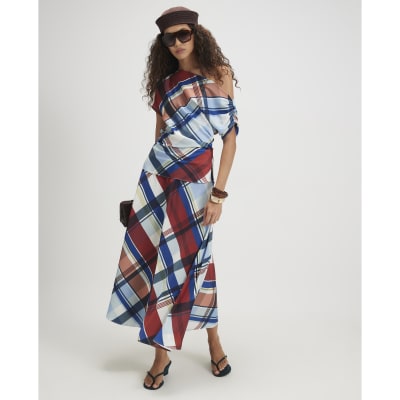 Satin Check Maxi Skirt