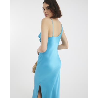 princess polly baby blue dress Blue Satin Slip Maxi Dress main image 0