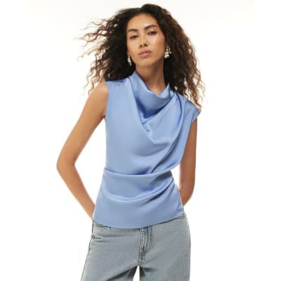 Satin Cowl Neck Tank Top